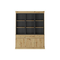 VITRINENSCHRANK - 172.5 cm x 39.6 cm - Glas, Holz, Platte - Schwarz, Naturfarben Hell - MARSORIA - Schwarz/Naturfarben, Glas/Holz (172.5/217.8/39.6cm) - Vente-Unique