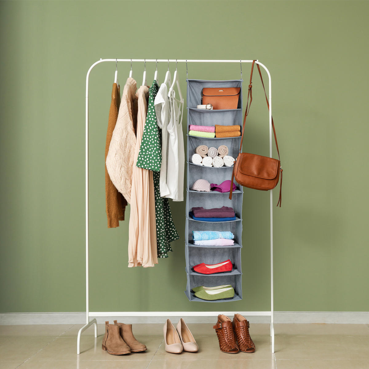 ZÁVESNÝ regál do skrine - sivá, textil (20cm) - Relaxdays