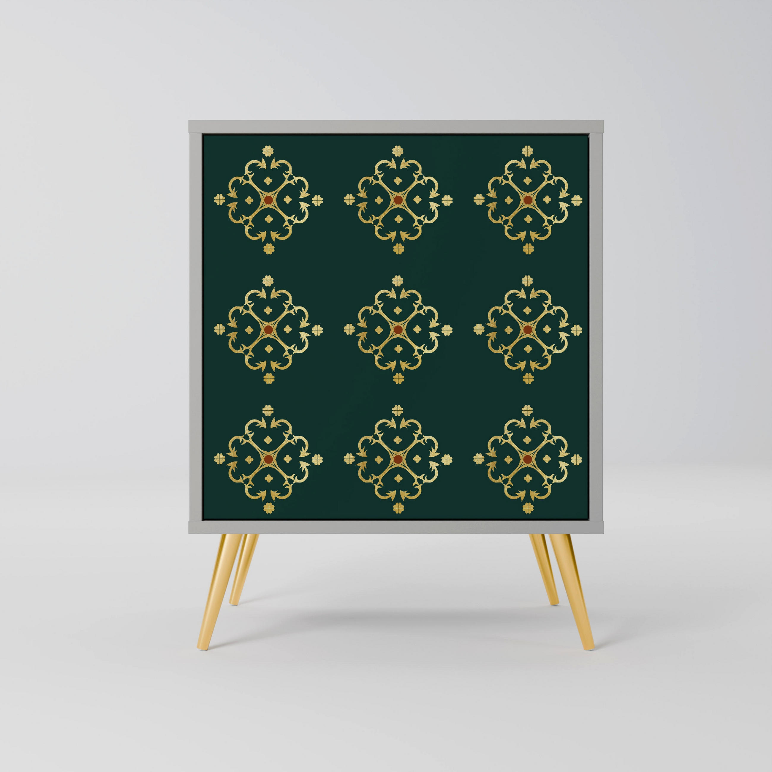 SIDEBOARD ROYAL MEDALLION, Grau, 57,5x42x75,5 cm, Goldfarbene Metallfüße - Goldfarben/Multicolor, Holzwerkstoff/Metall (57.5/75.5/42cm) - SpaceRebels