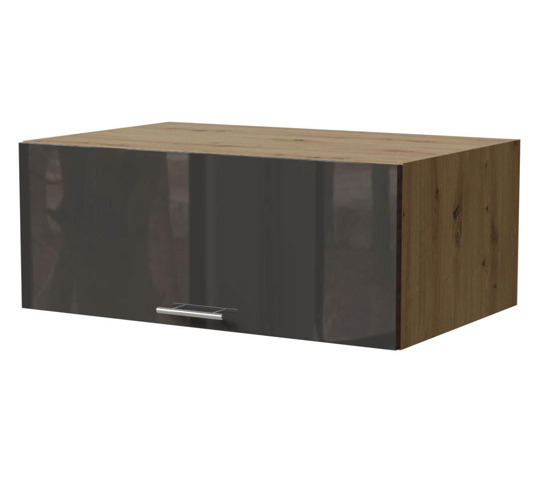 AUFSATZSCHRANK Essen W6B/90 Graphit Hochglanz / Eiche Artisan Matt 90 / 59 / 36cm - Graphitfarben/Eiche Artisan, Holz/Holzwerkstoff (90/36/59cm) - Feldmann-Wohnen