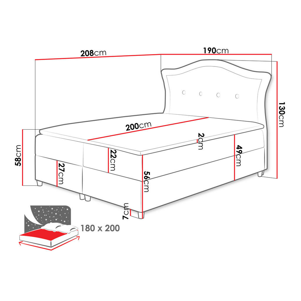 Thumbnail - Mirjan24 Boxbett, Braun, Holz, H3, 180x200 cm, Schlafzimmer, Betten, Boxspringbetten