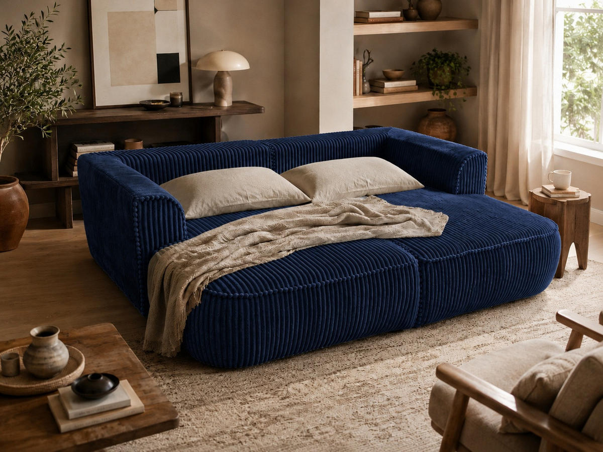 BIGSOFA COZI, Dunkelblau mit Cordbezug - Dunkelblau, Kunststoff/Textil (240/87/180cm) - KS Home Concept