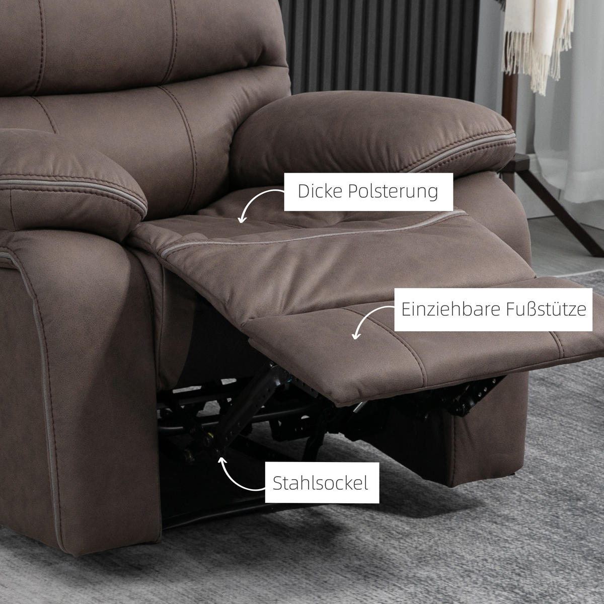 RELAXSESSEL mit Liegefunktion, Braun - Braun, Kunststoff (90/96/97cm) - HOMCOM