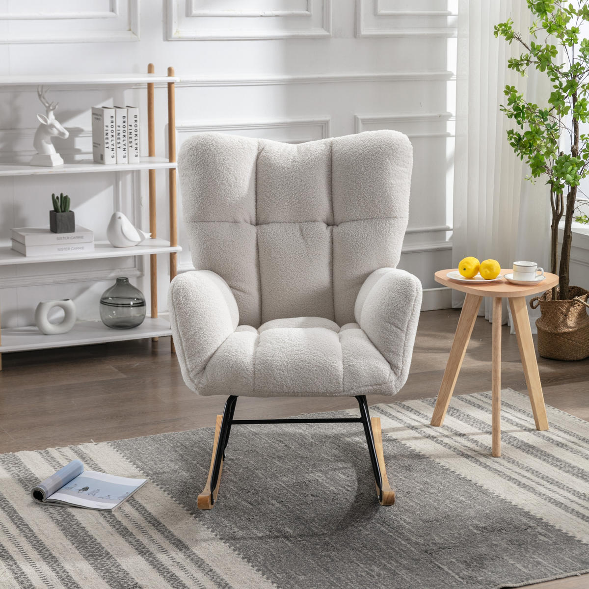 SCHAUKELSTUHL 89/70/95 cm Weiß Teddy - Weiß, Textil (70/95/80cm) - Oxeza