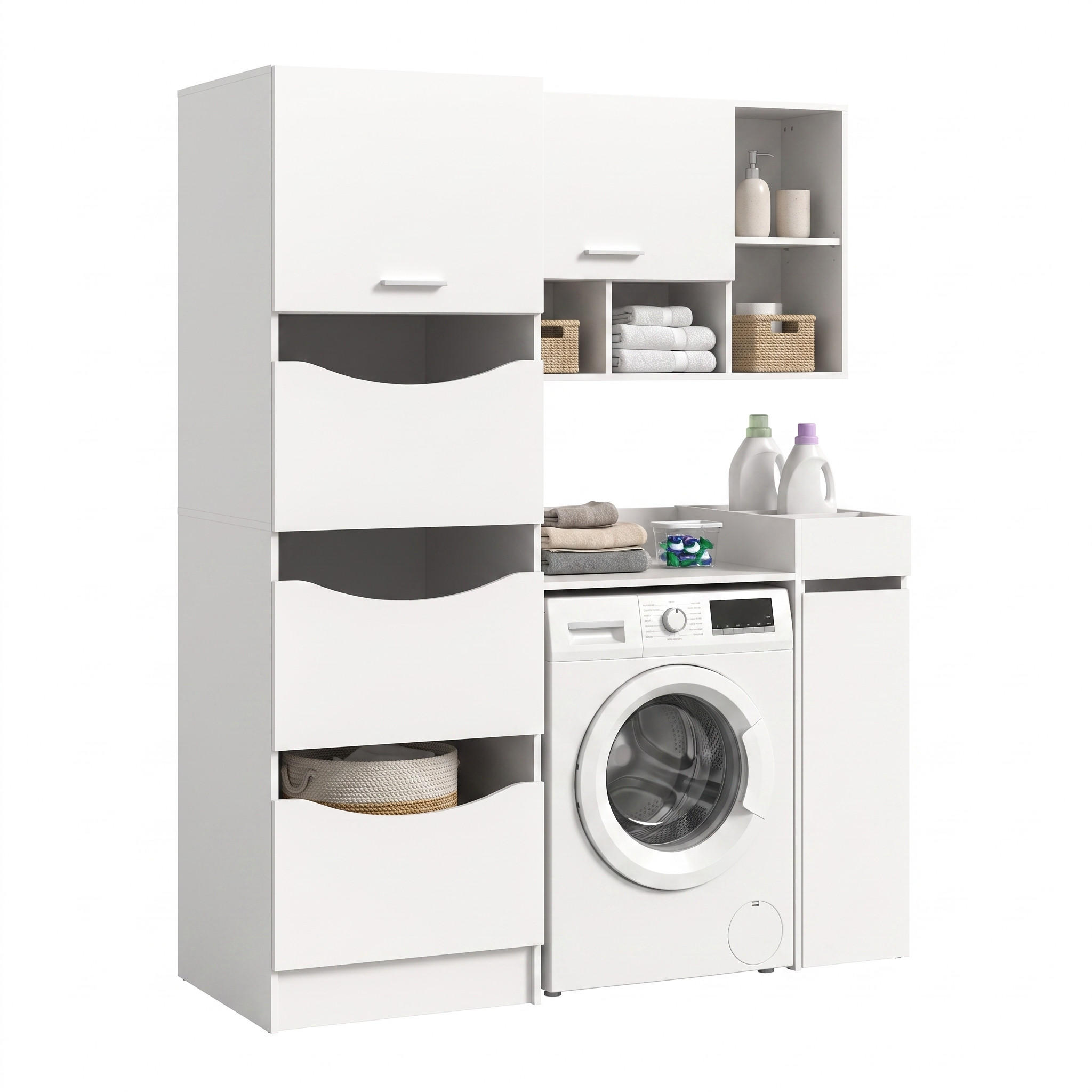 WASCHMASCHINENUMBAU 4tlg. Set Mixx Bad in weiß Nachbildung - modernes Design - B/H/T: 126x195x68 cm - Weiß, Holzwerkstoff (126/195/68cm) - Homes & Jones