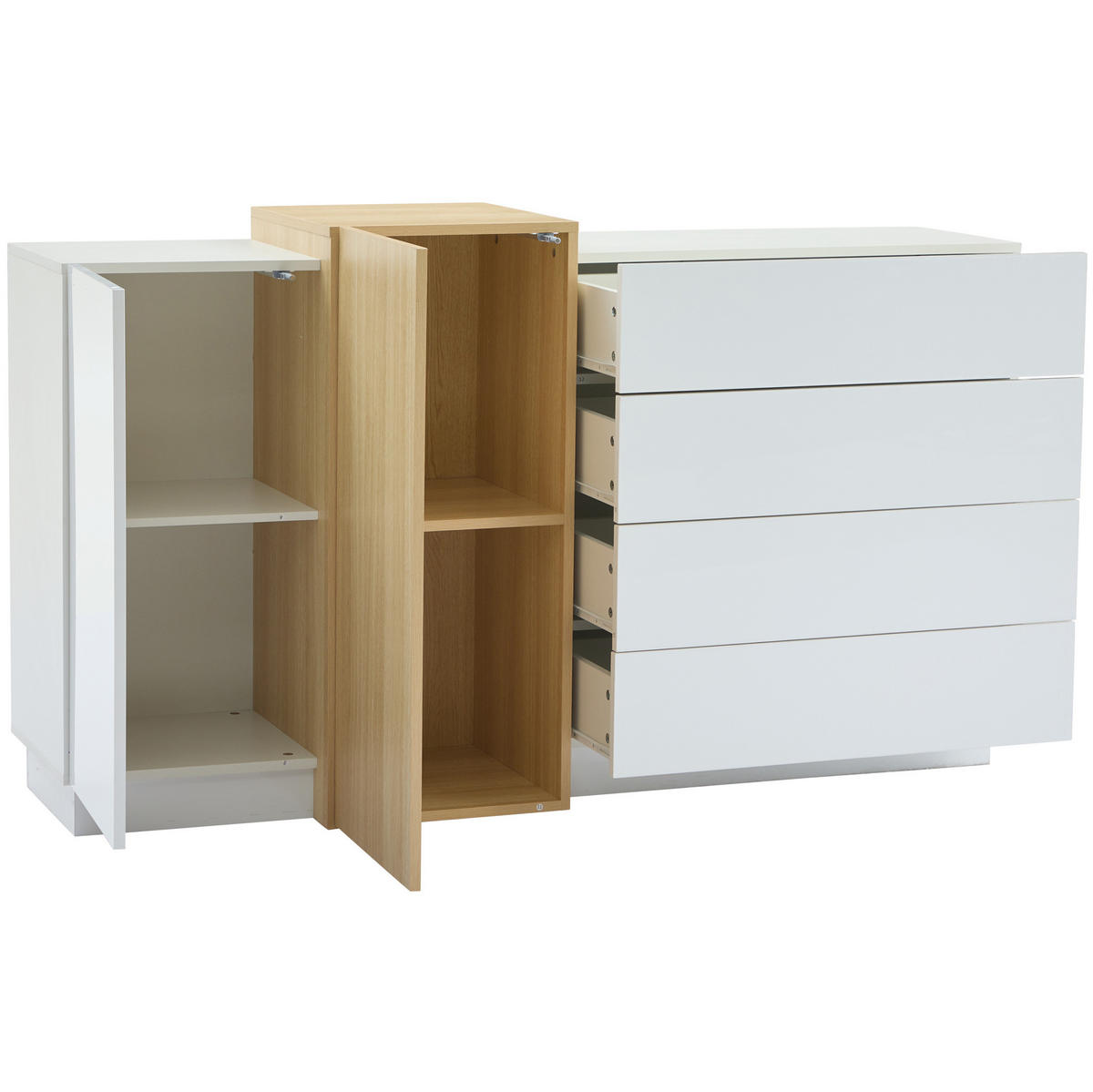 SIDEBOARD 140/35/76,5 cm in Weiß Hochglanz mit 4 Schubladen & 2 Türen - Weiß, Holzwerkstoff (140/76.5/35cm) - BEAOK