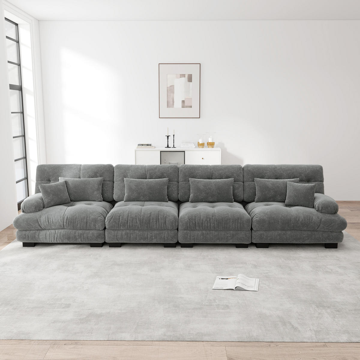 4-SITZER SOFA Chenille Grau mit Modulfunktion - Grau, Textil (406/81/77cm) - WISHDOR