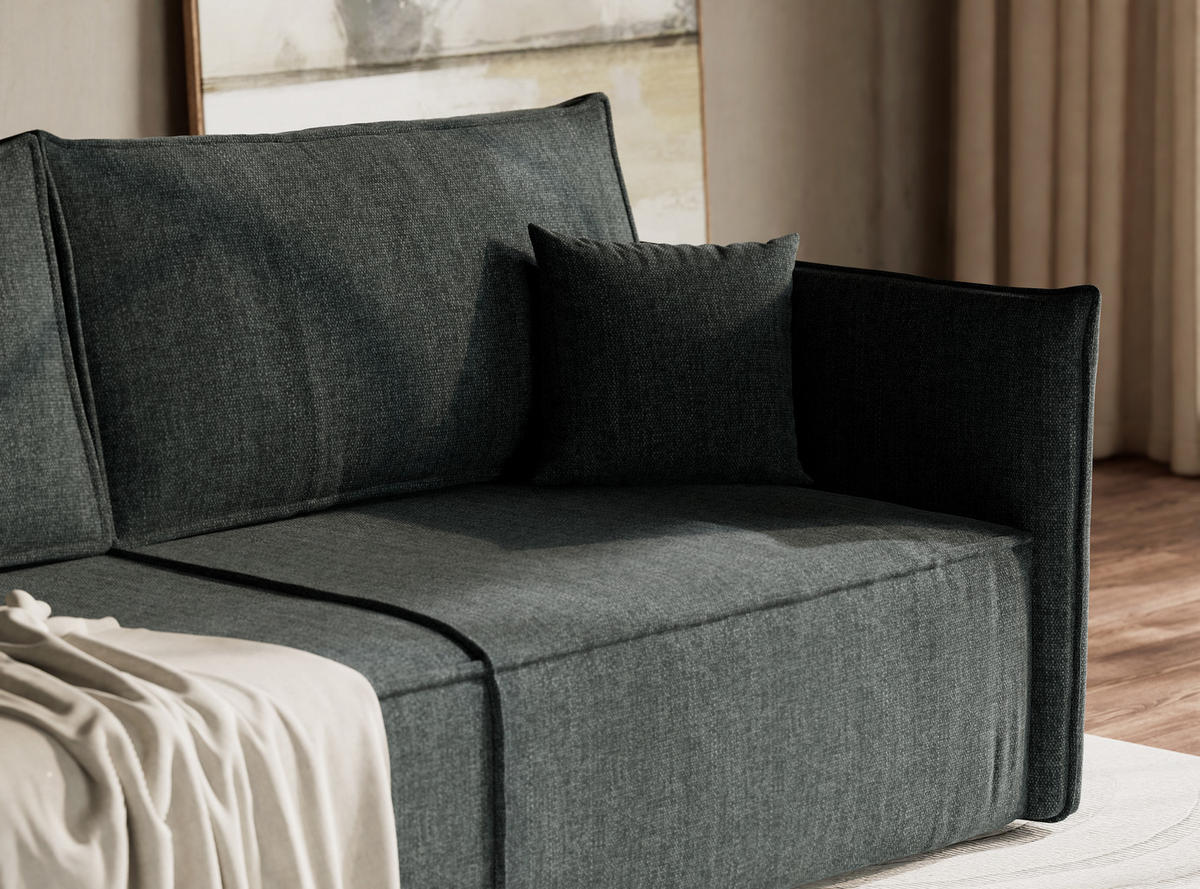 SOFA MIT SCHLAFFUNKTION Obra Blau Webstoff - Blau/Schwarz, Holz/Holzwerkstoff (220/70/107cm) - Maison de Reve