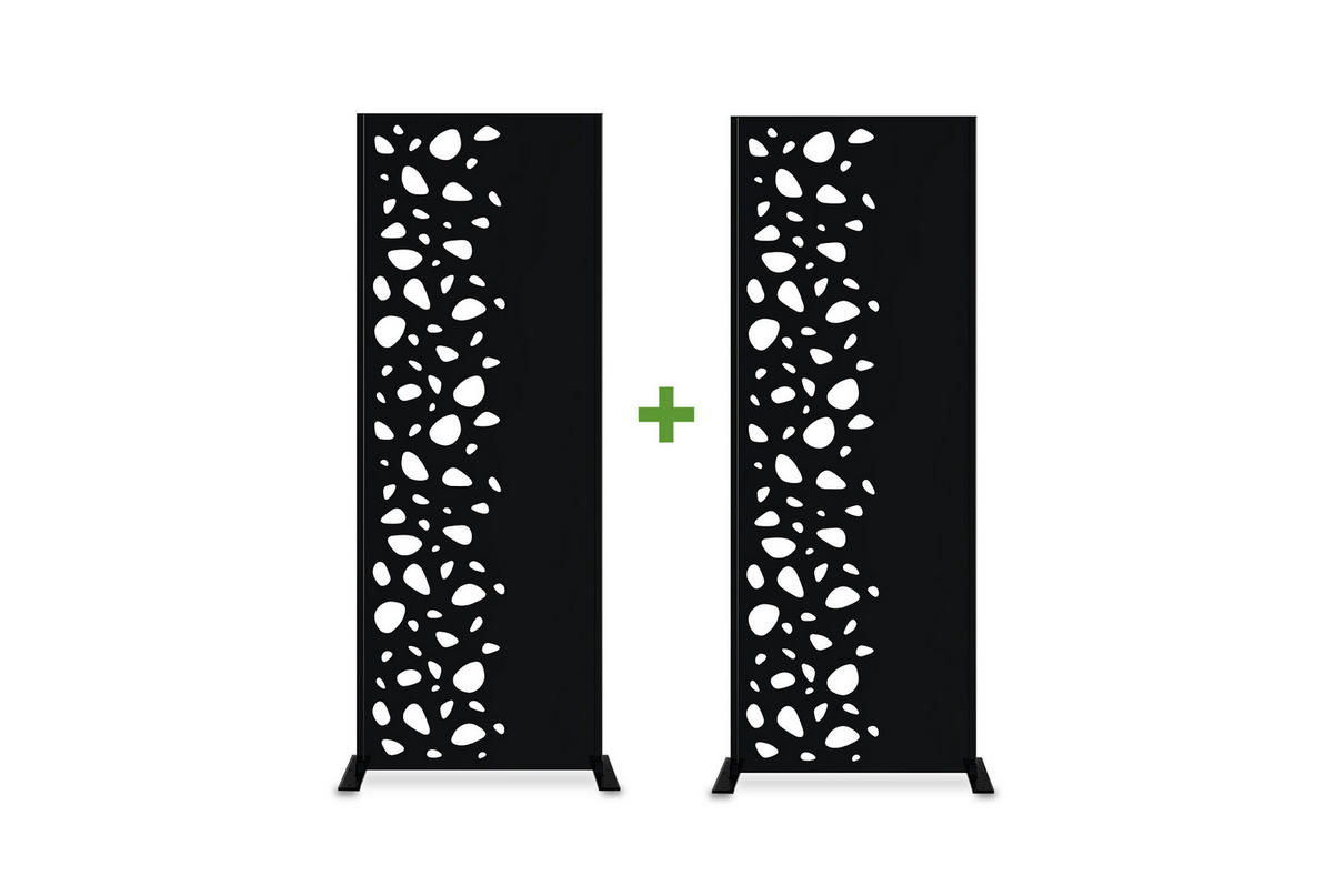 SICHTSCHUTZPANEELE dekorativ 2er-Set Sunny schwarz H.160cm, linke Seite mit Muster - Schwarz, Metall (60/160cm) - Casanoov