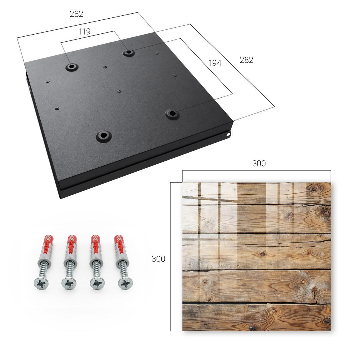 SCHLÜSSELBOX Schwarz 30x30 cm- Türöffnung nach rechts - Holzbretter - Braun, Metall (30/30/5cm) - TULUP