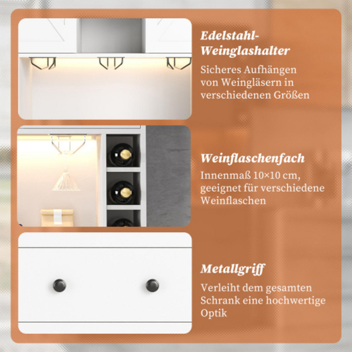 KÜCHENSCHRANK weiß aus MDF mit App-LED, integriertem Strommodul und Weinfächern 105 × 40 × 180 cm - Weiß, Holzwerkstoff (105/180/40cm) - Luhomfu
