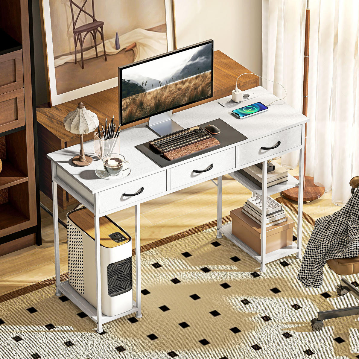 SCHREIBTISCH mit 2 USB-Ladeanschlüsse Weiß 120/40/76 cm - Weiß, Holzwerkstoff/Kunststoff (120/40/76cm) - HOMCOM