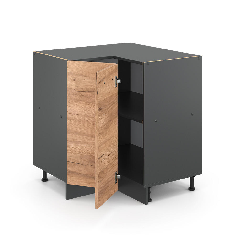 ECKUNTERSCHRANK R-Line Goldkraft Eiche 75.6 cm ohne AP - Anthrazit/Eiche Wotan, Holzwerkstoff (75.6/81.6/46cm) - Vicco