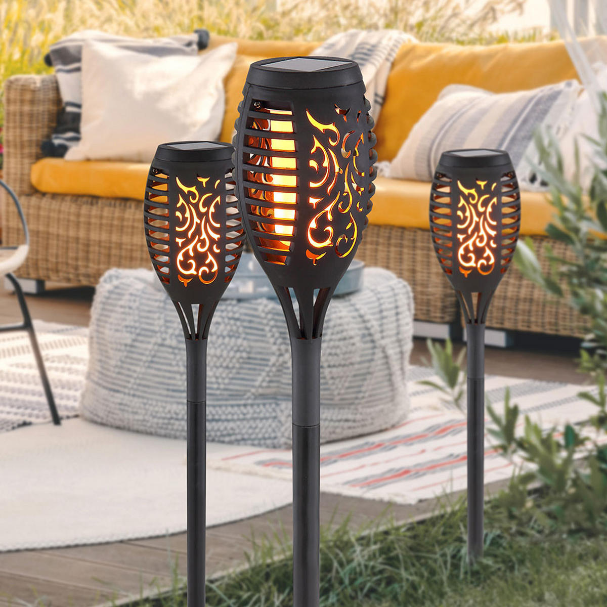 LED AUSSENLEUCHTE Solar Steckleuchte Schwarz 6er Set - Schwarz, Kunststoff (7.5/7.5/49.5cm) - Globo Lighting