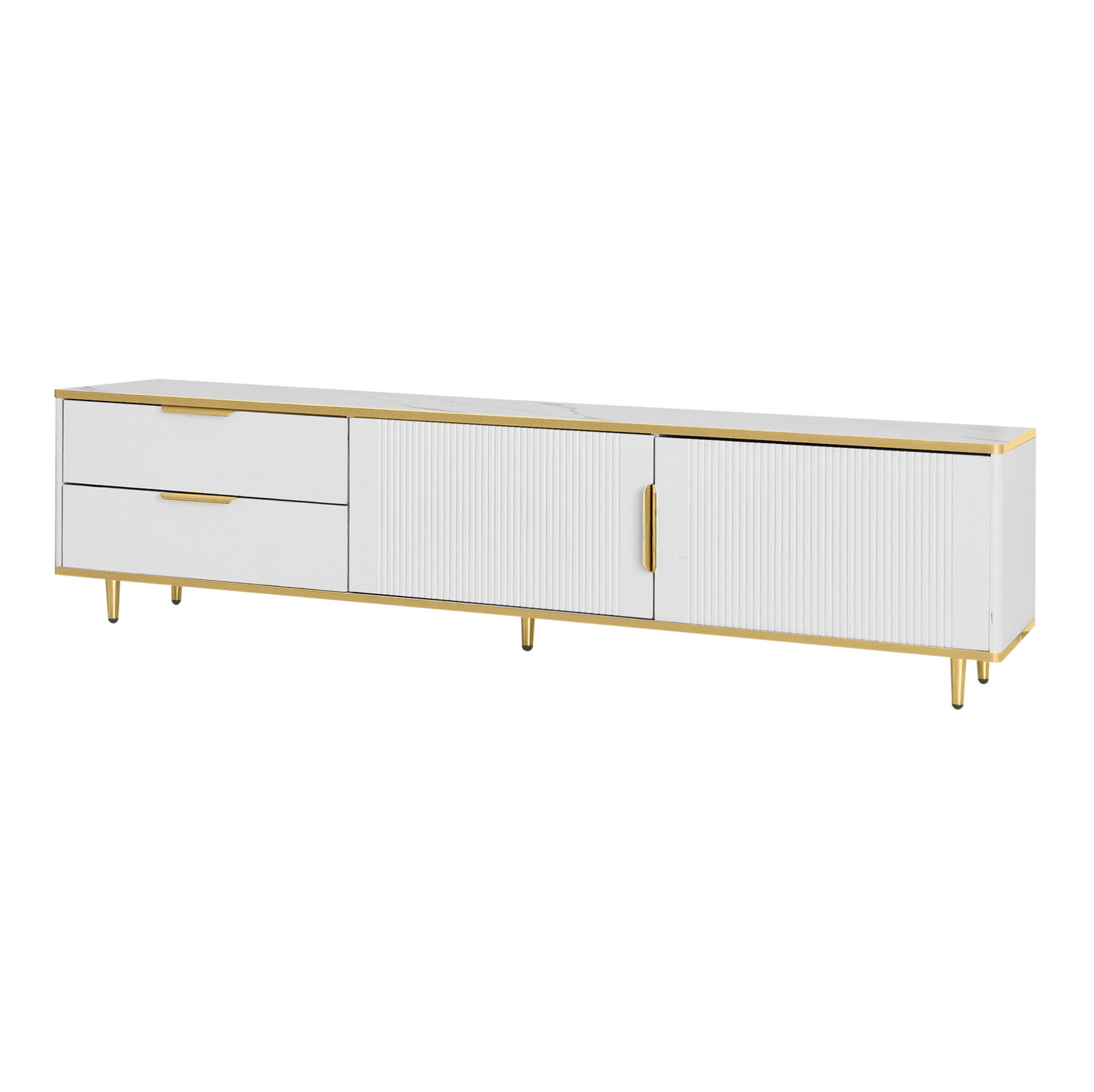 TV-SCHRANK 175/40/45 cm weiß mit goldenen Griffen und Schnitzmustern - Weiß, Holzwerkstoff (175/45/40cm) - OKWISH
