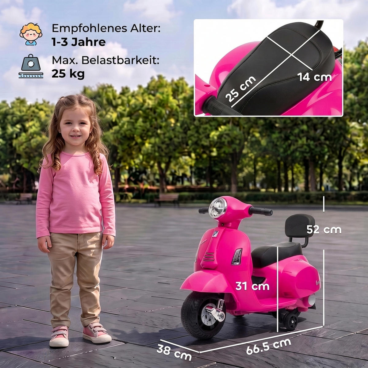 KINDERMOTORRAD Kunststoff Stahl Rosa - Rosa, Kunststoff (66.5/38/52cm) - AIYAPLAY