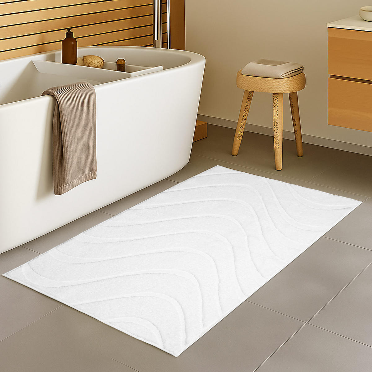 BADTEPPICH Waschbar Bath Waves 400 Weiß 40x60 cm - Weiß, Textil (40/60cm) - carpet city