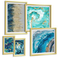 BILDER SET 5er Set - 50x50 cm & 20x30 cm & 40x60 cm Goldrahmen - Wilde Landschaften, Berge, Hirsche - Goldfarben, Kunststoff (40/60cm) - TULUP