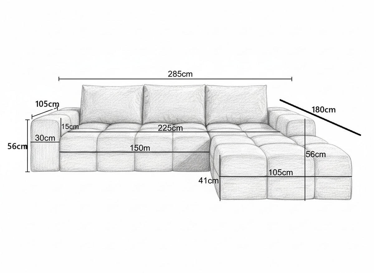 ECKSOFA Cento, L-Form, Ottomane Rechts, Cordstoff, 285x56x180 cm, Grün - Grün, Holz (250/180cm) - PROMETO Möbel