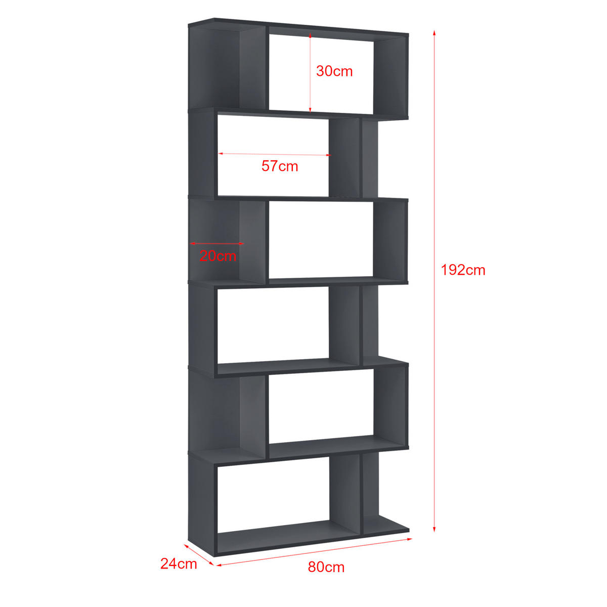 BÜCHERREGAL Borrby - Dunkelgrau, Holzwerkstoff (80/192/24cm) - [en.casa]