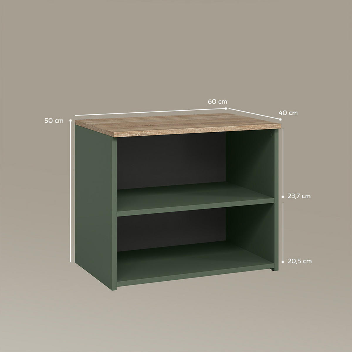 LOWBOARD Piave Grün 60 x 50 cm mit 2 Fächern - Grün, Holzwerkstoff (60/50/40cm) - Livinity®