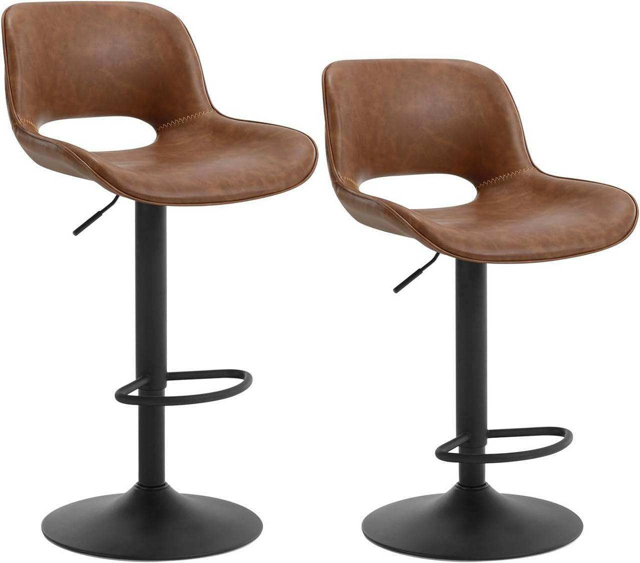 BARHOCKER 2er Set, Kunstleder Metall, Braun - Schwarz/Braun, Kunststoff/Metall (49/84/49cm) - Woltu