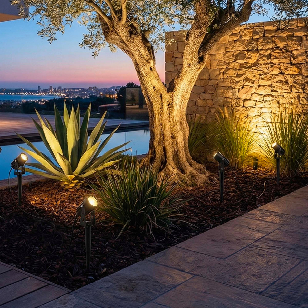 SET aus 4 miteinander verbundenen Solarstrahlern ROUNDY schwarz - Schwarz, Metall (8/5/27cm) - Lumisky