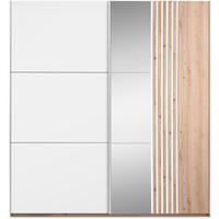 SCHWEBETÜRENSCHRANK Soria mit 2 Türen und Spiegel, 200 cm, Weiß+eiche Wotan - Eiche Wotan/Weiß, Holzwerkstoff (203/215/65cm) - Beautysofa