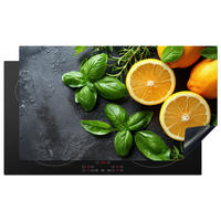 HERDABDECKPLATTE Obst - Grau - Konkret - Orange - Pflanzen Ceranfeldabdeckung 90x52 cm - Anthrazit, Kunststoff (90/52/0.2cm) - MuchoWow