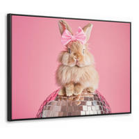 LEINWAND Bilder mit Rahmen - Schleife - Discoball - Kaninchen - 70x50 - Pink, Textil (70/50cm) - MuchoWow