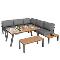 GARTENLOUNGE-SET Sitzgruppe für 6-7 Personen Gartenmöbel-Set Tischplatte mit Eiskübel - Grau, Textil/Metall - STILVORA
