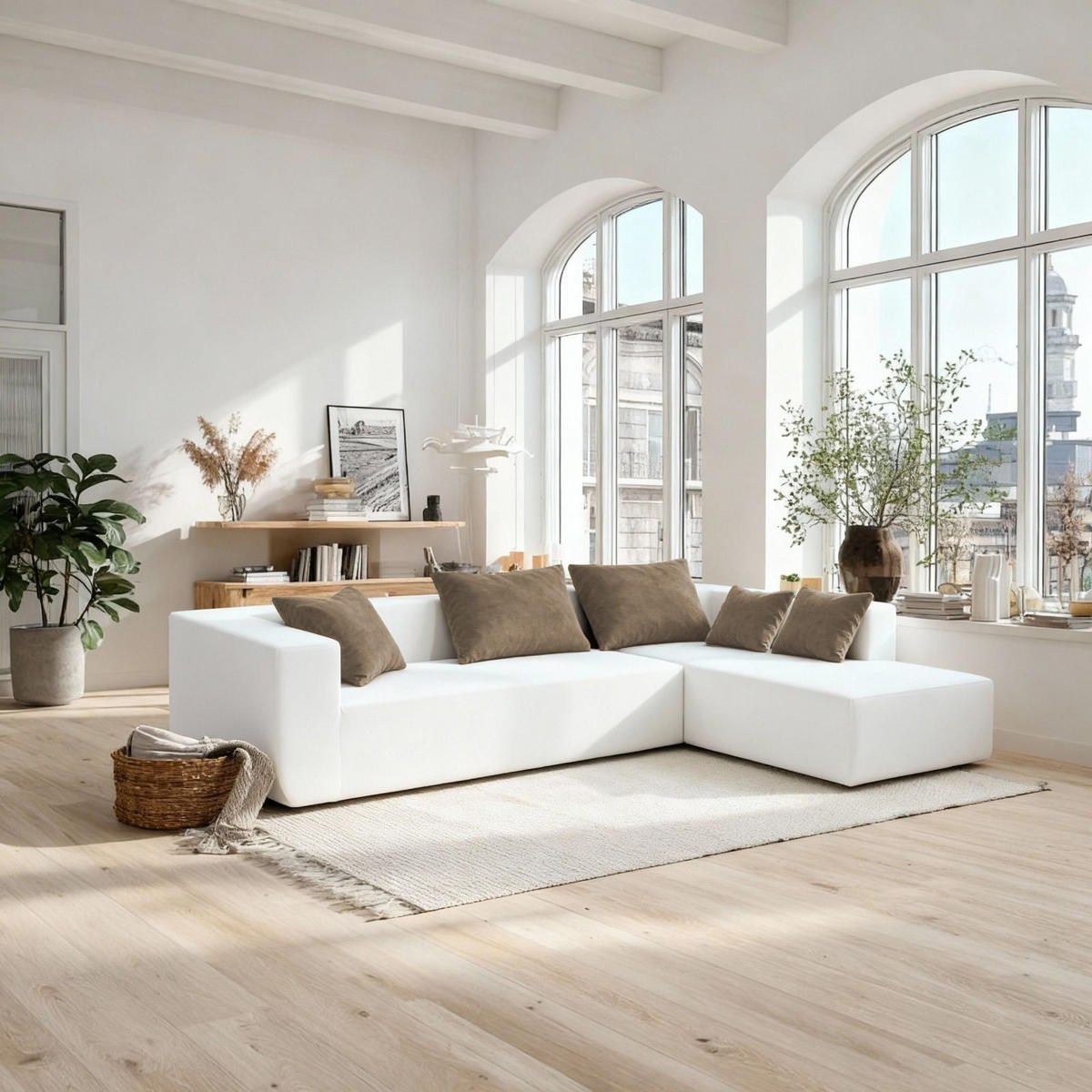 ECKSOFA Luna Weiß Sand 3-Sitzer Rechts - Beige, Textil (267/175cm) - COCO Living