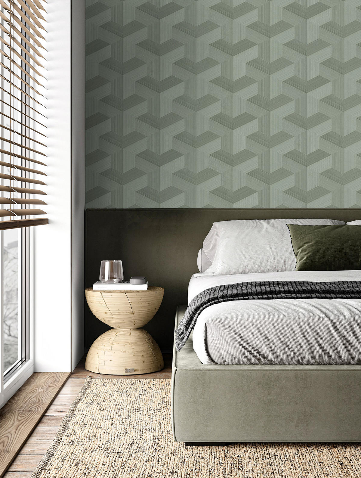 TAPETE 3D-Muster 53 cm x 10.05 m - Grün, Papier (53/1000cm) - Origin Wallcoverings