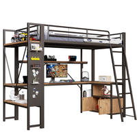 HOCHBETT 90/200 cm mit Schreibtisch, LED-Lichtleiste, USB-Anschluss und Stauraum, Schwarz - Schwarz, Metall (90/200cm) - Redom