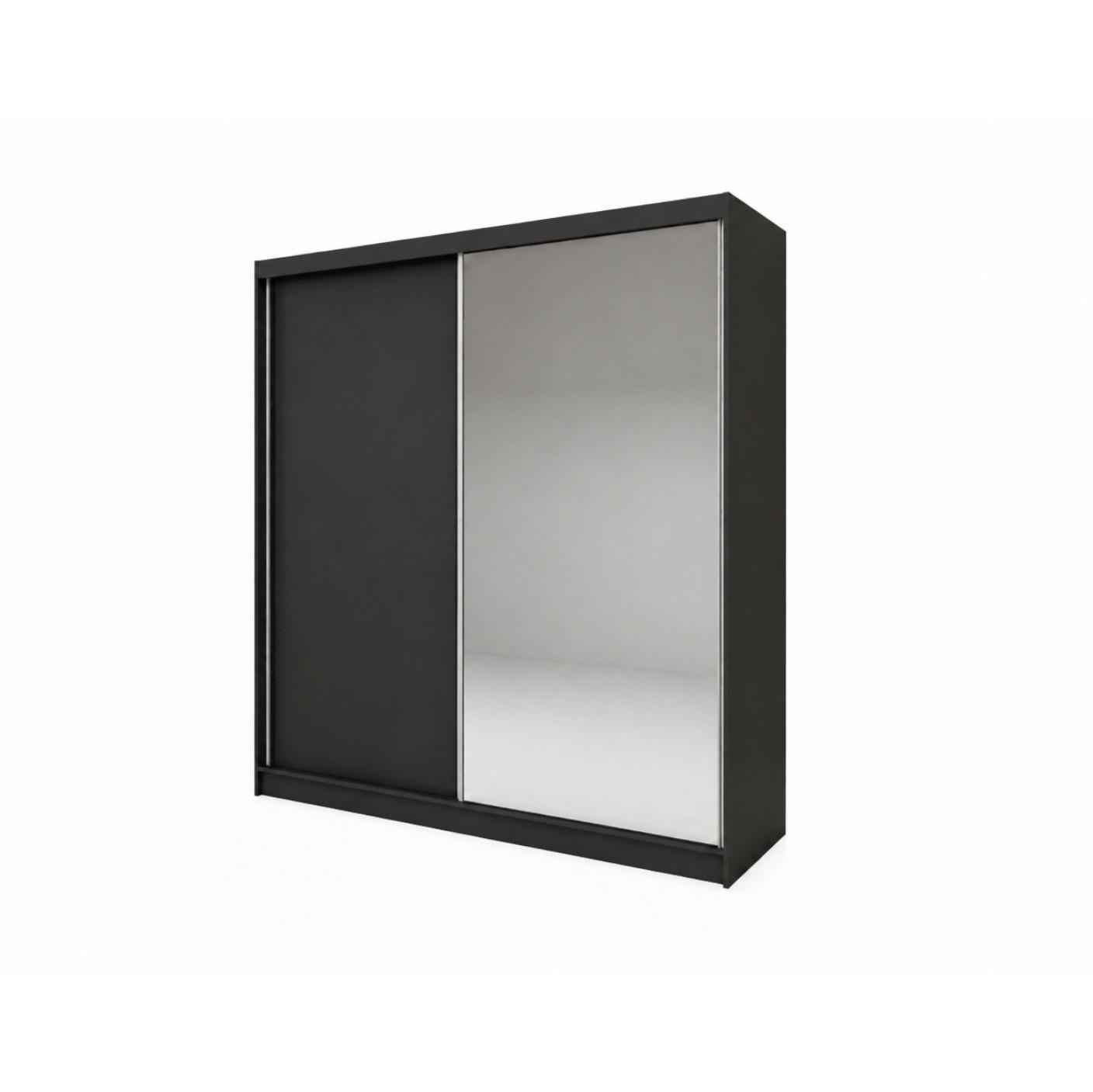 SCHWEBETÜRENSCHRANK Pamela 200 cm mit Spiegel, 2-türig, schwarz - Schwarz, Kunststoff (200/216/61cm) - Margaret Hadas24