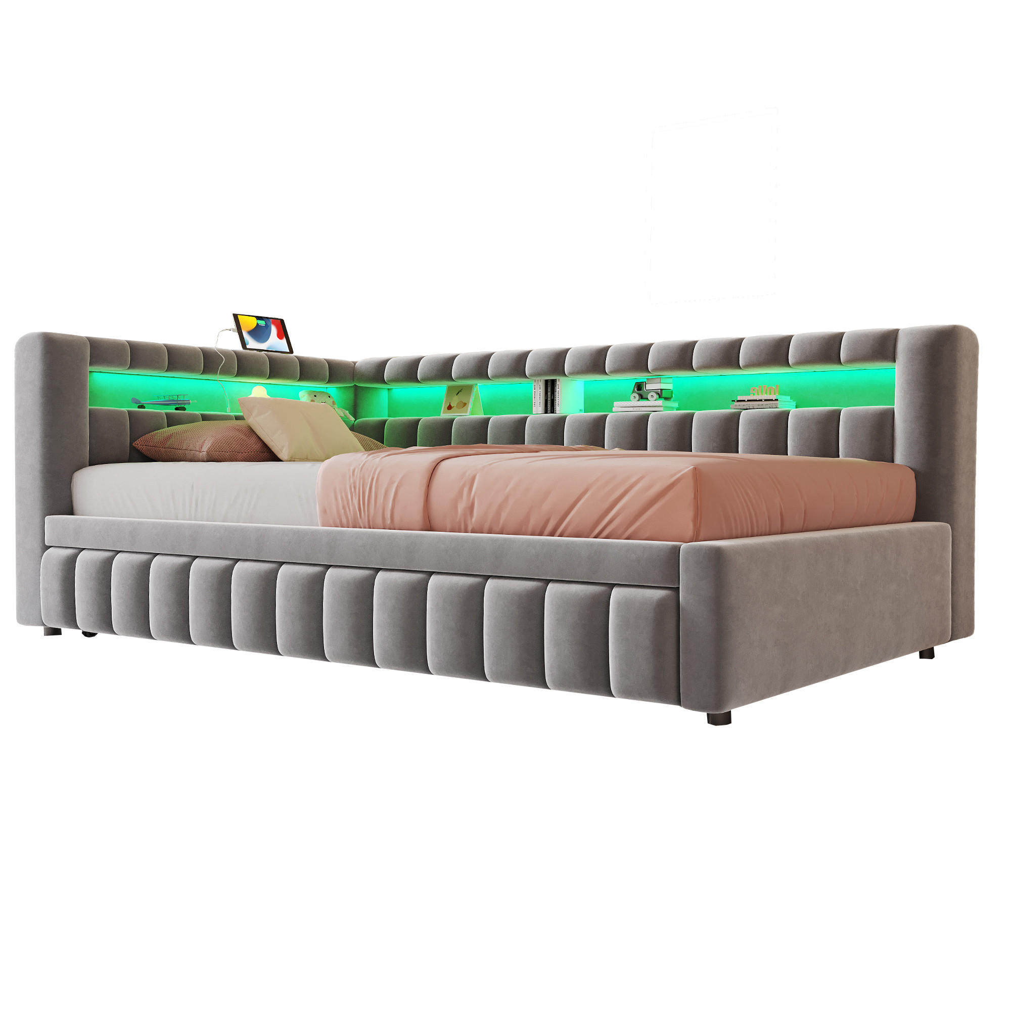 SCHLAFSOFA mit Ausziehfunktion 90x200 cm Samt Hellgrau - Hellgrau, Metall (90/200cm) - Meubliv