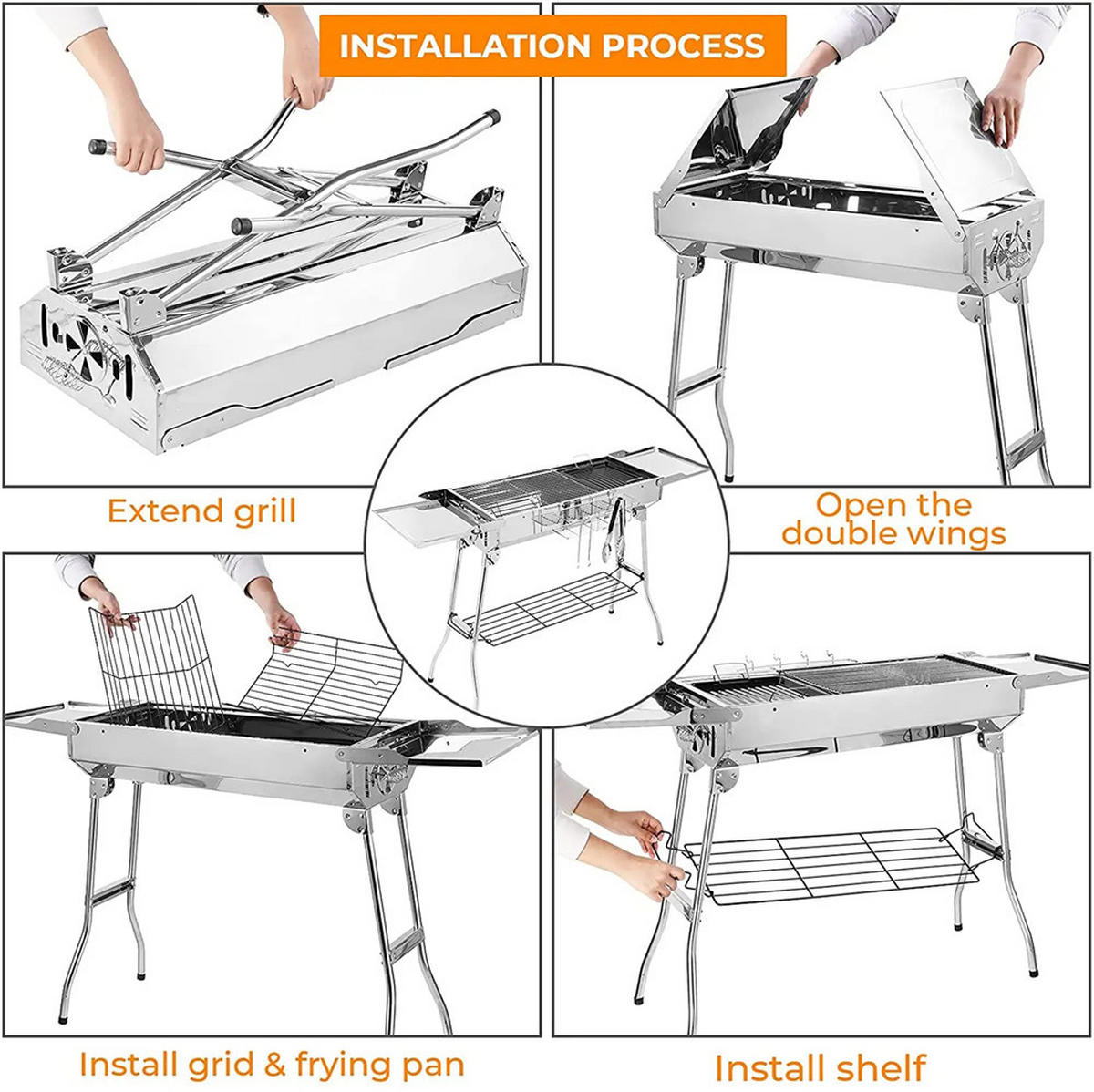 HOLZKOHLEGRILL Edelstahl Campinggrill Klappbar mit Belüftung - Silberfarben, Metall (122/75/30cm) - Kaket