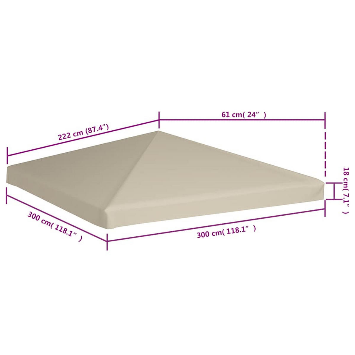 PAVILLONDACH 310 G/M² 3/3 M Beige - Beige, Textil (300/13/300cm) - vidaXL