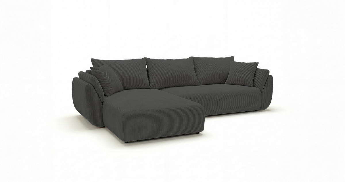 ECKSOFA SYDNEY links dunkelgrau Cord Poso 60 - Schlaffunktion, Bettkasten - Anthrazit, Textil (280/174cm) - Cornero