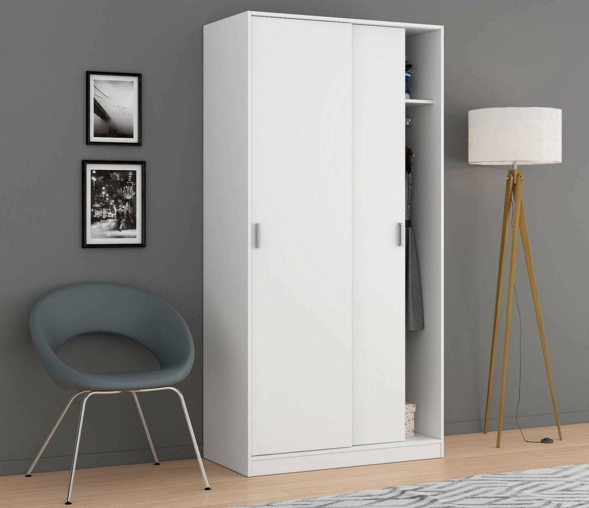 KLEIDERSCHRANK 2 TÜREN Weiß 50/100/200 cm - Weiß, Holzwerkstoff (100/200/50cm) - DMORA