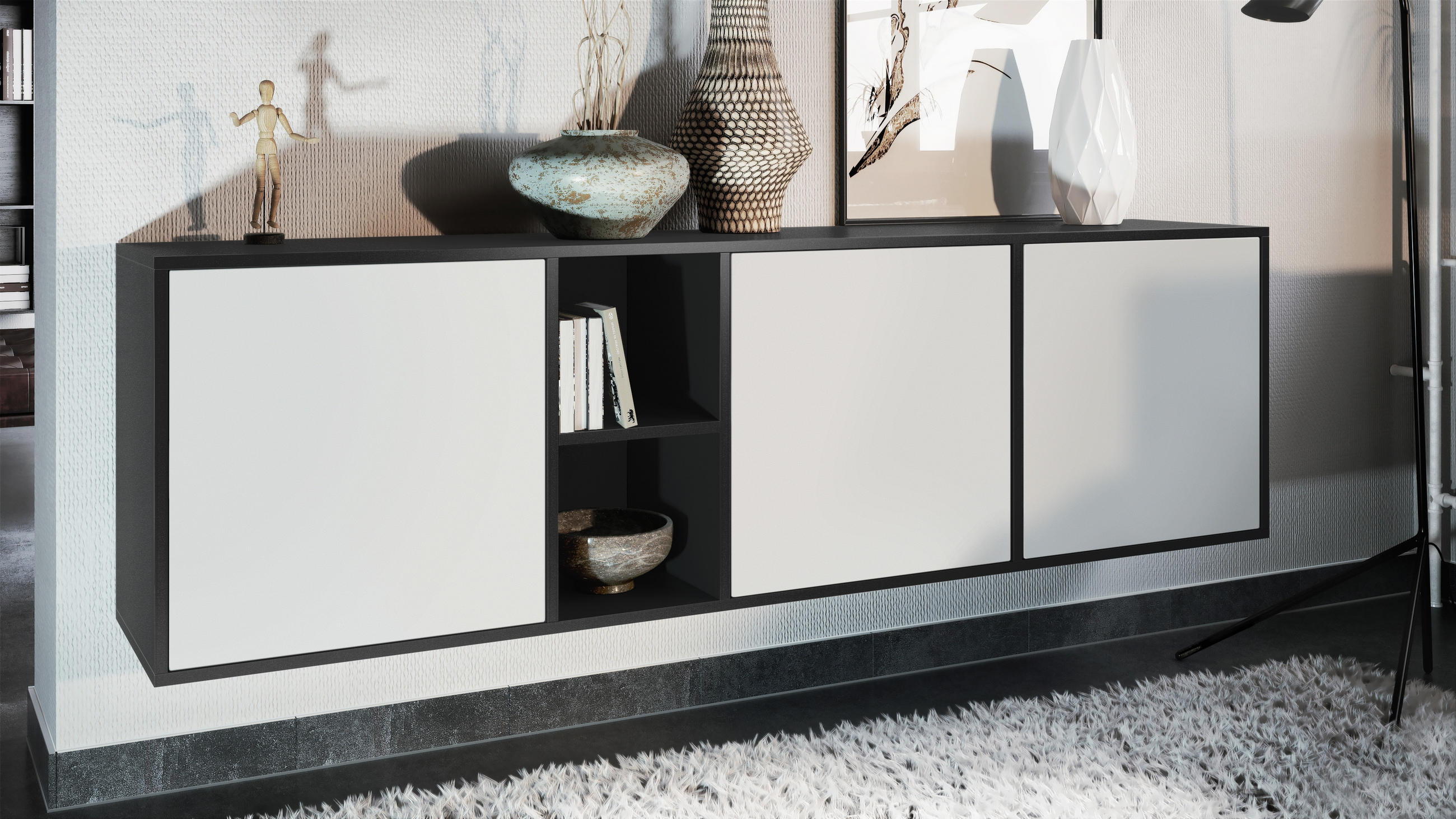 SIDEBOARD Cuba Türen in Weiß matt - Weiß, Holzwerkstoff (182/53/35cm) - Vladon