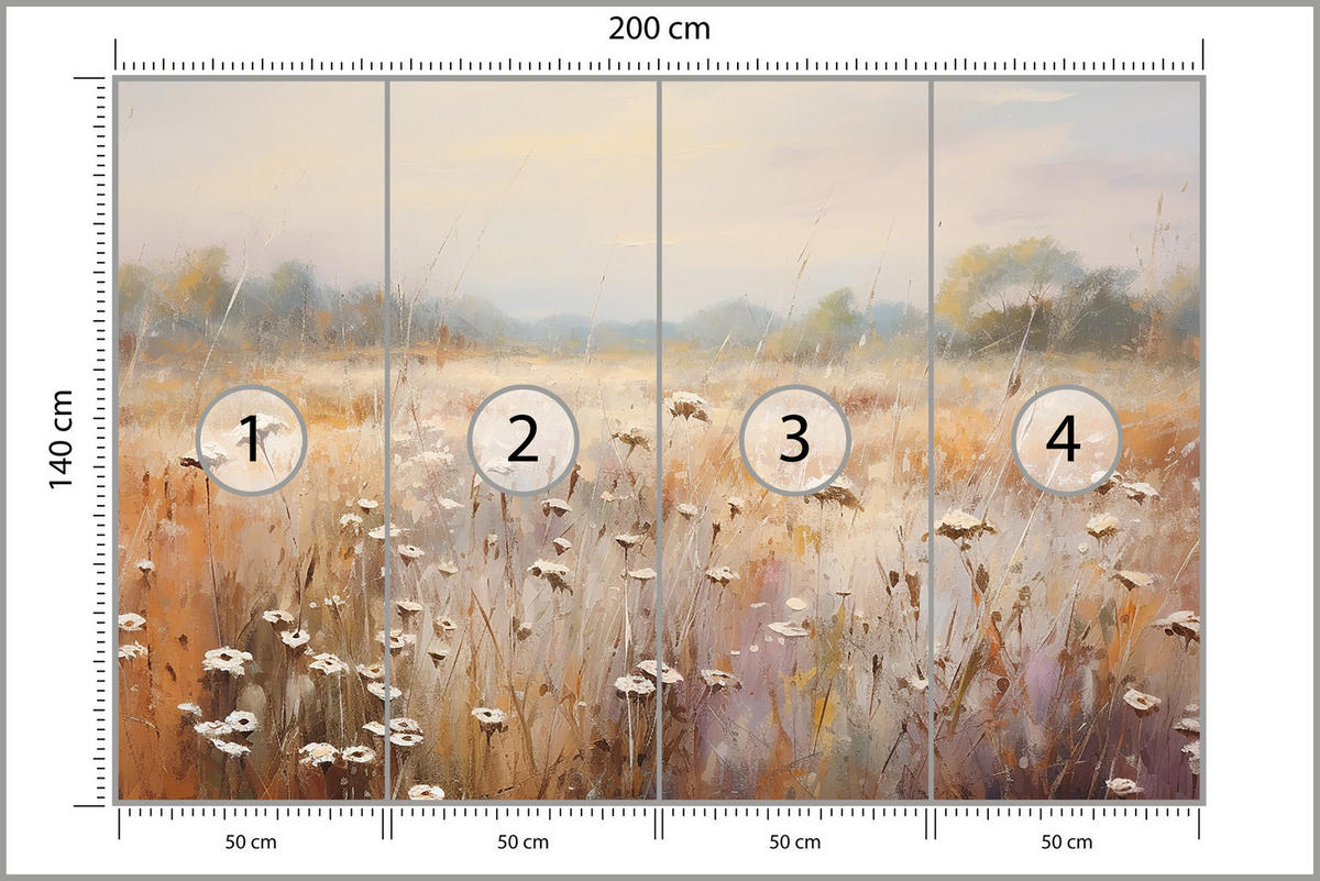 FOTOTAPETE für Esszimmer Wiese Pflanzen Retro Stil 200x140 - Gelb/Beige, Papier (200/140cm) - Muralo