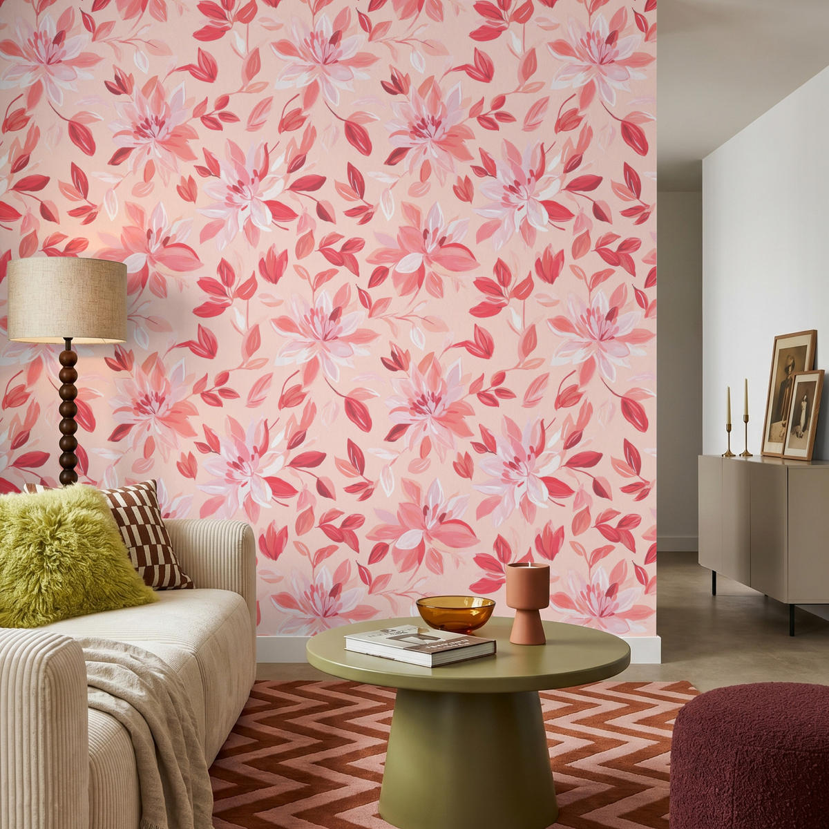 TAPETE - Botanisch - Blumen - Rot - 200x200 cm - Koralle, Papier (200/200cm) - OnlyWow