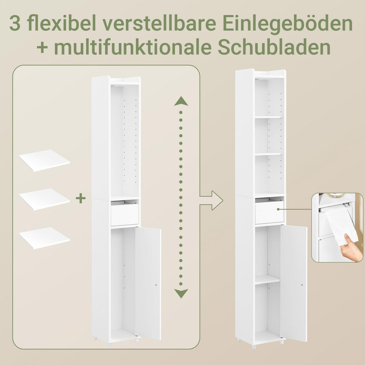 HOCHSCHRANK schmal Weiß, 20x20x145cm - Weiß, Holzwerkstoff (20/145/20cm) - SoBuy