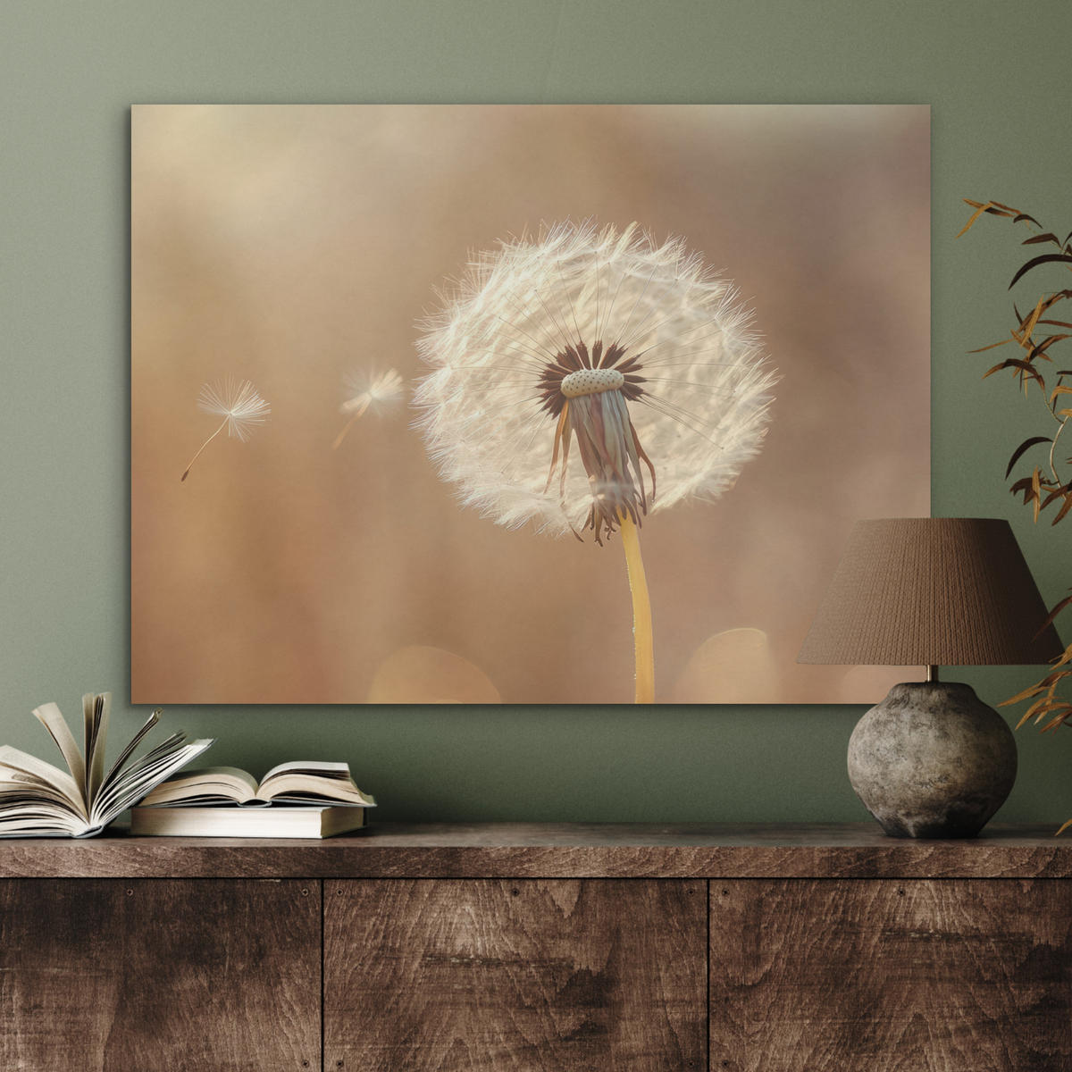 AKUSTIKPANEEL Löwenzahn - Beige - Natur - Blume 80x60 cm - Hellbraun, Textil (80/0.9/60cm) - MuchoWow