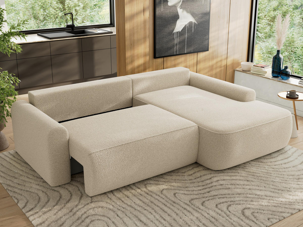 ECKSCHLAFSOFA CUBO L Beige Boucle - rechts - Beige/Schwarz, Kunststoff/Textil (187/273cm) - MKS