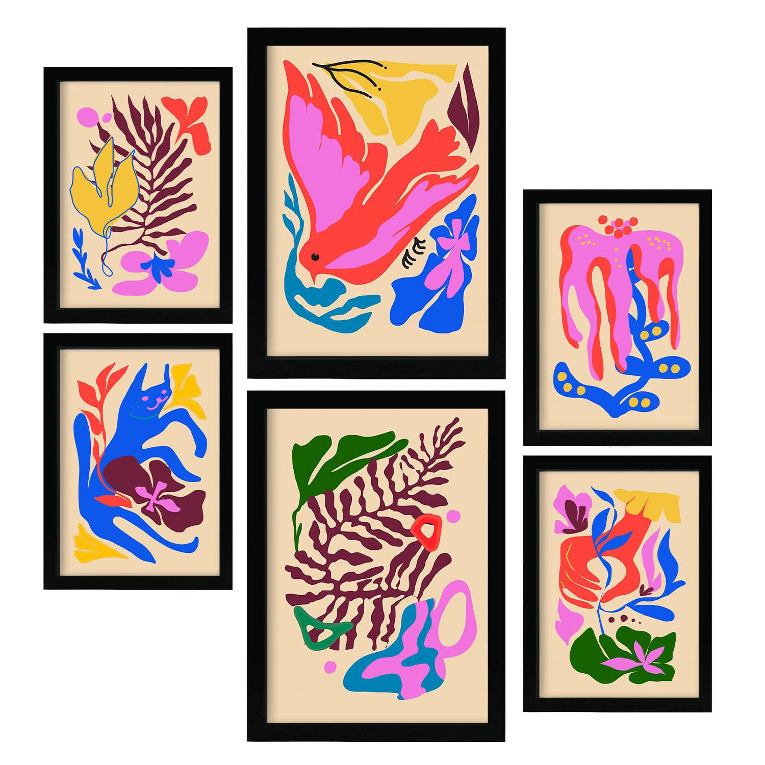 POSTER Set Mit 6 Malerisch 3 In Blume Zusammenfassung Ästhetische Dekorative Gemälde Für Ihr Wohnzimmer Schlafzimmer Zuhause A3 & A4 Schwarzer Rahmen - Schwarz, Papier (29/3cm) - Nacnic