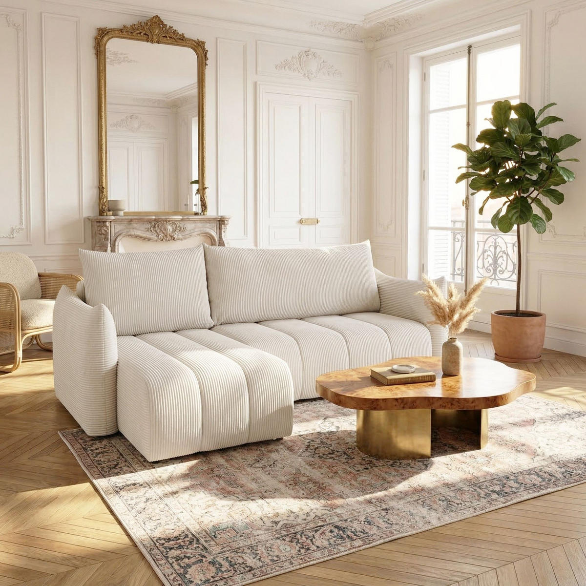 ECKSOFA Ontario Xs Mit Schlaffunktion - Weiß, Holzwerkstoff/Textil (154/226cm) - Fun Möbel