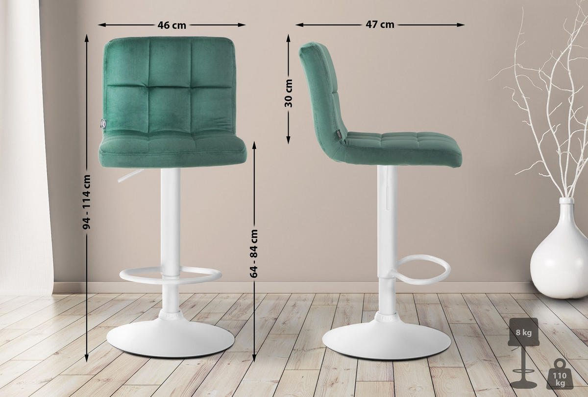 BARHOCKER Samt grün - Weiß/Grün, Textil/Metall (46/94/47cm) - CLP