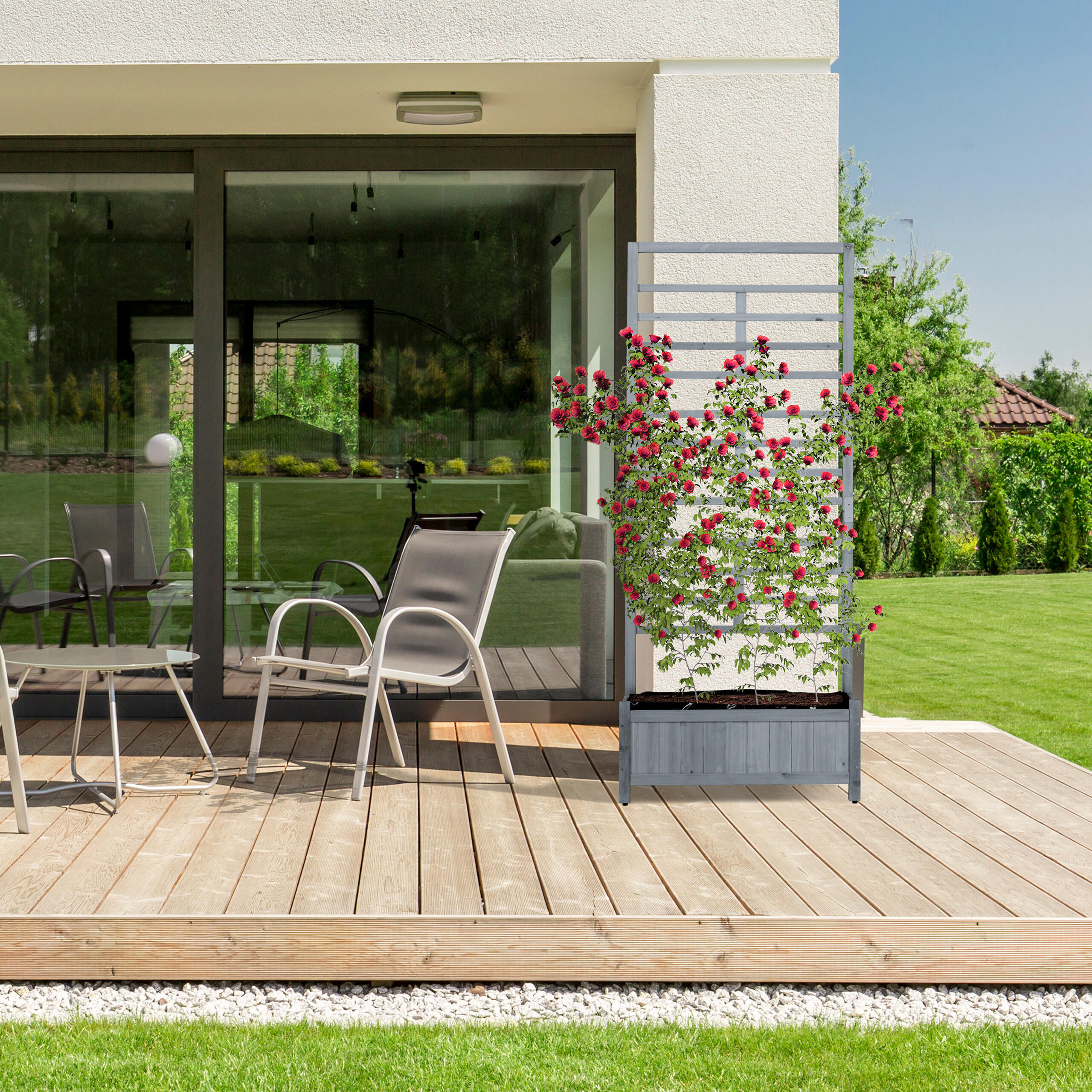 PFLANZKASTEN Spalierwand - Grau, Holz/Kunststoff (71.5/171/32cm) - Relaxdays